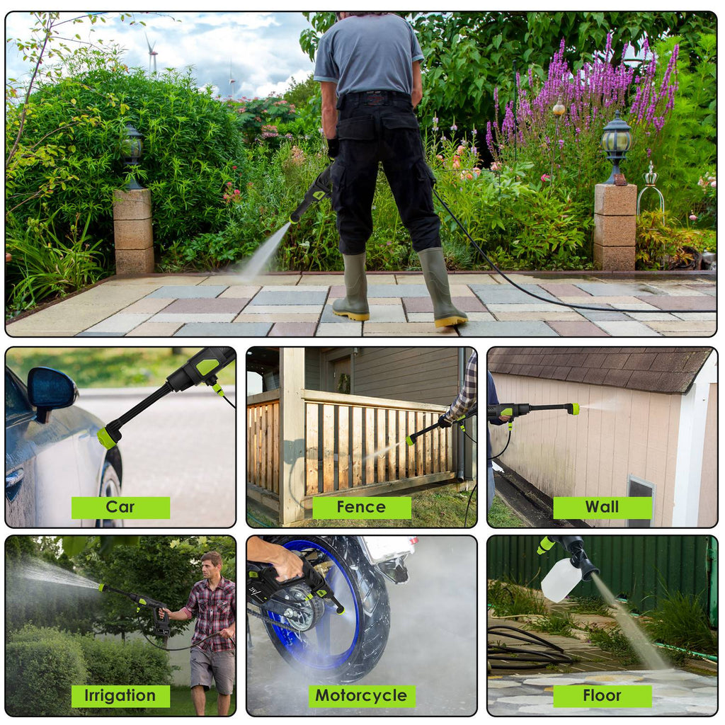 Cordless Pressure Washer 435 PSI – Portable 21V Power Cleaner with 6-in-1 Nozzle, Dual Batteries & Foam Bottle (UL, FCC, CE Certified)