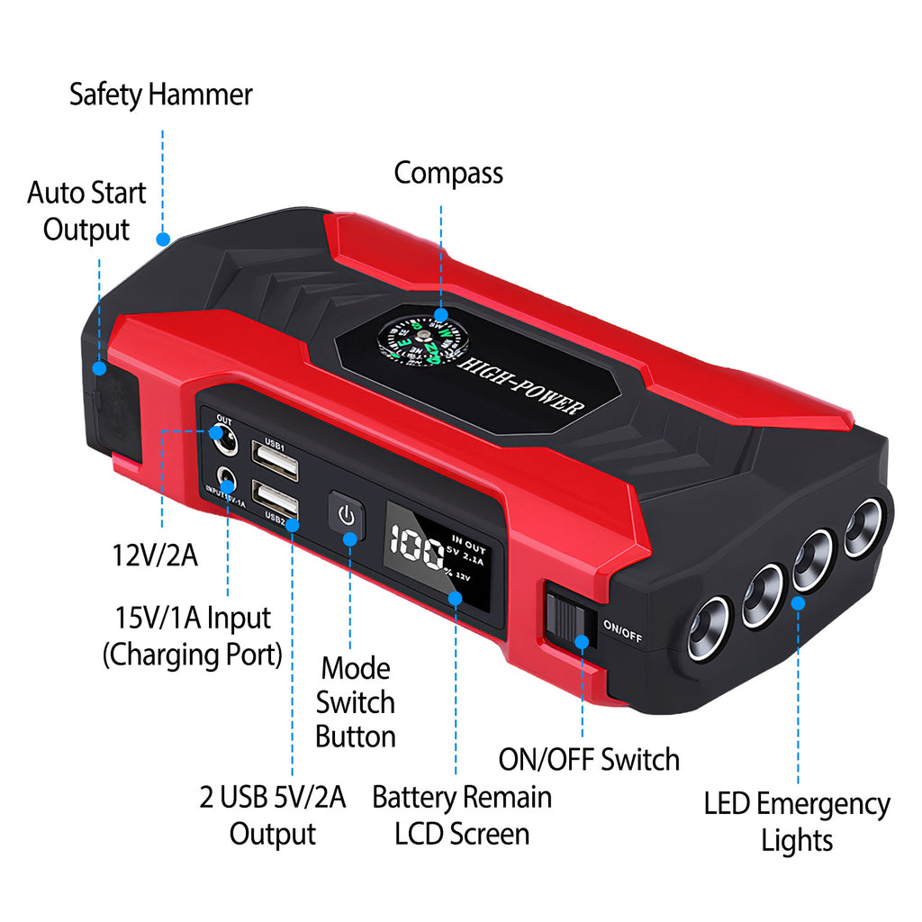 Car Jump Starter 800A 28000mAh – Portable Battery Booster with LCD & LED | Fast US Shipping