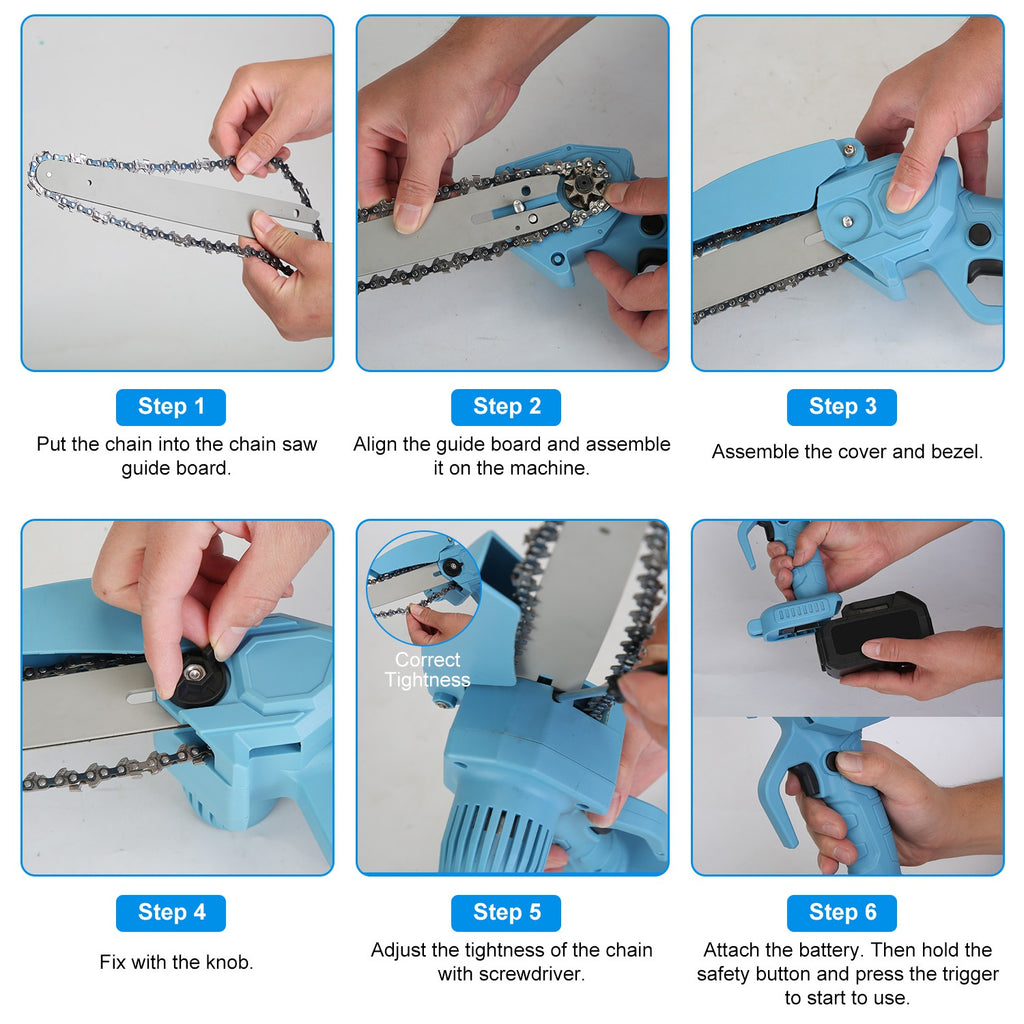 8-Inch Cordless Mini Chainsaw Kit with 2 Batteries – Portable Electric Handheld Saw for Pruning, UL & CE Certified