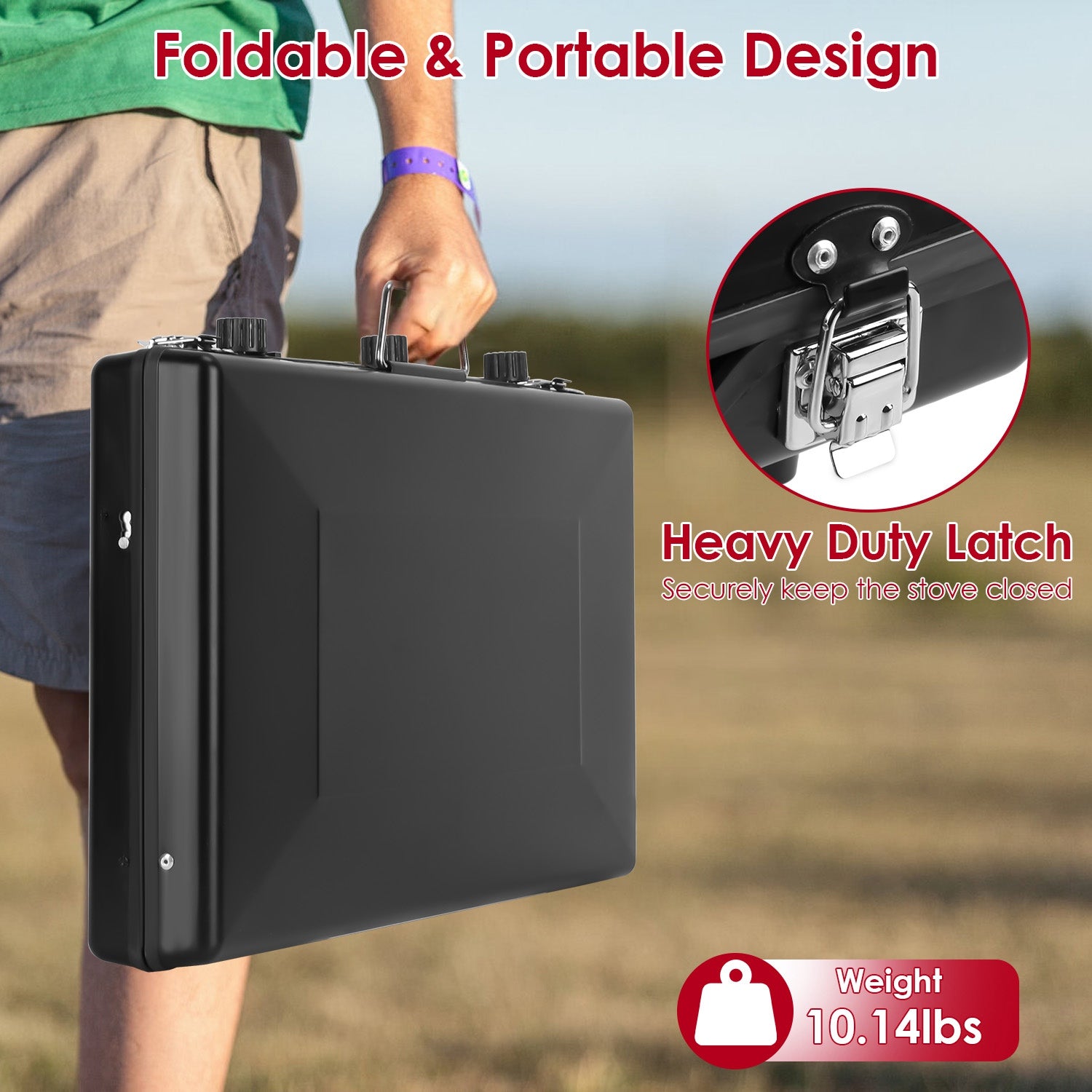 3-Burner Portable Camping Stove 20500 BTU Foldable Propane Gas Stove with Windproof Lid for Camping, RV, BBQ & Outdoor Cooking