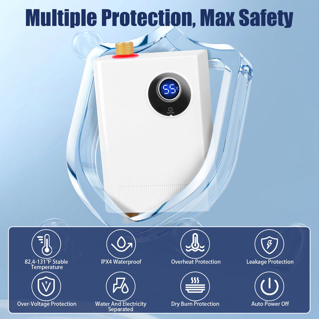 3000W Electric Tankless Water Heater with Digital Display – Instant Hot Water, UL Certified, 110–130V