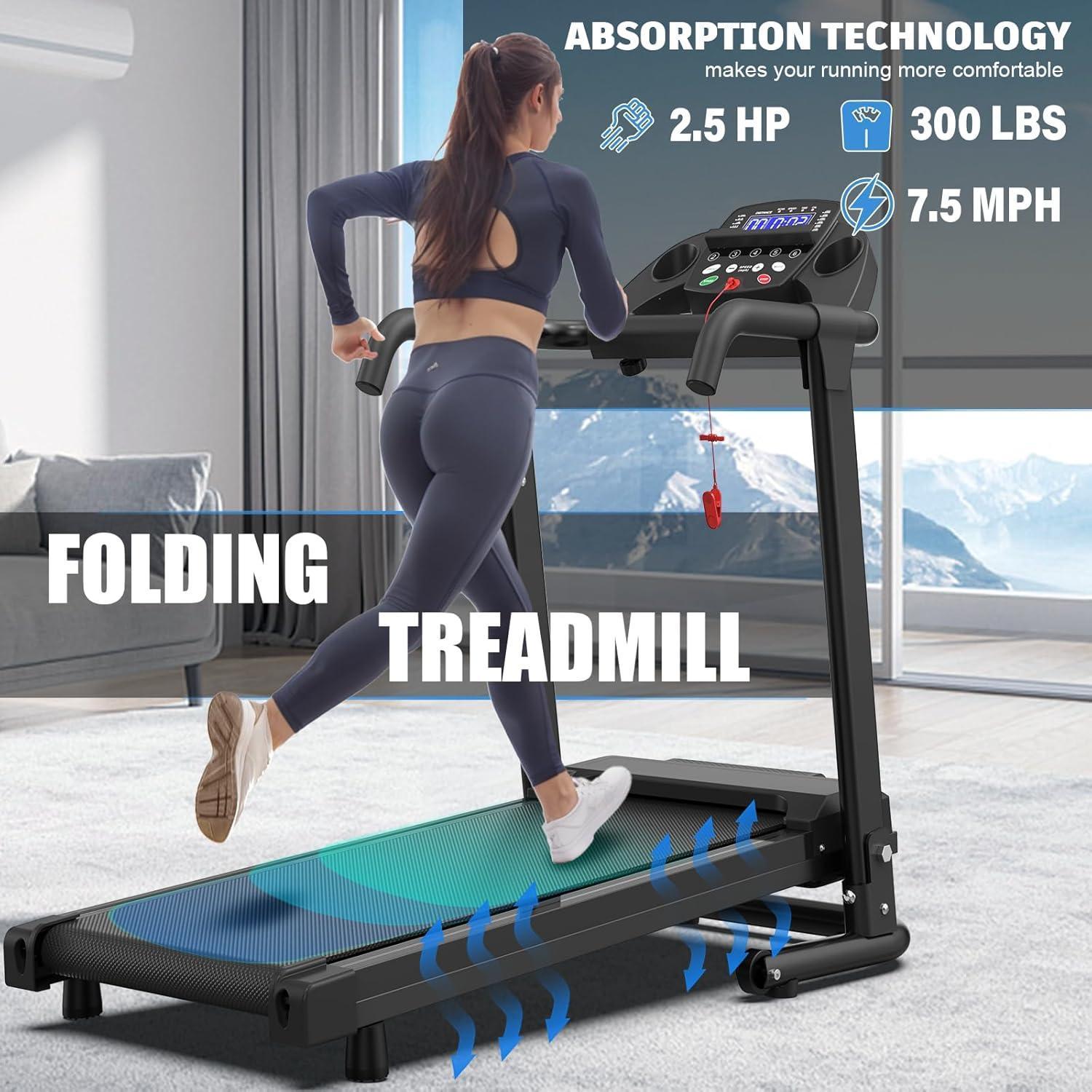2.5HP Foldable Treadmill with App Control, Portable Home Walking Machine, 300LB Capacity, LED Display, Shock Absorption, Fast US Shipping