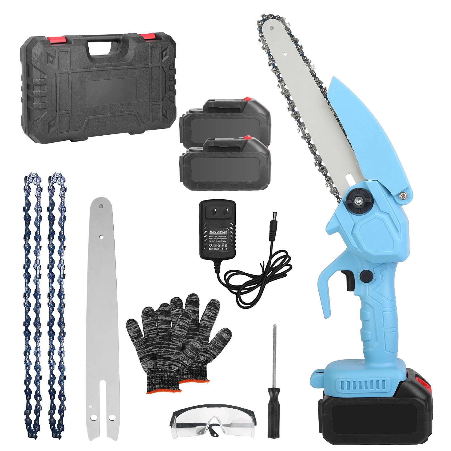 8-Inch Cordless Mini Chainsaw Kit with 2 Batteries – Portable Electric Handheld Saw for Pruning, UL & CE Certified