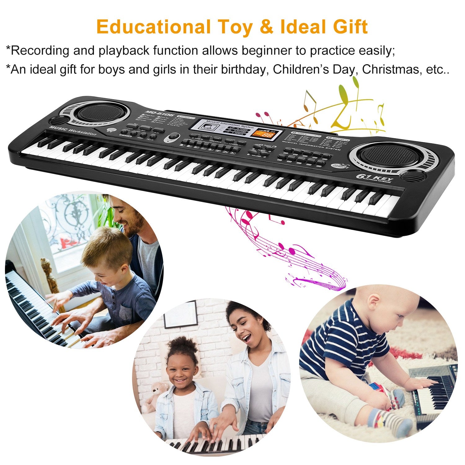 61-Key Digital Electronic Keyboard Piano with Microphone – Kids & Beginners | Fast US Shipping