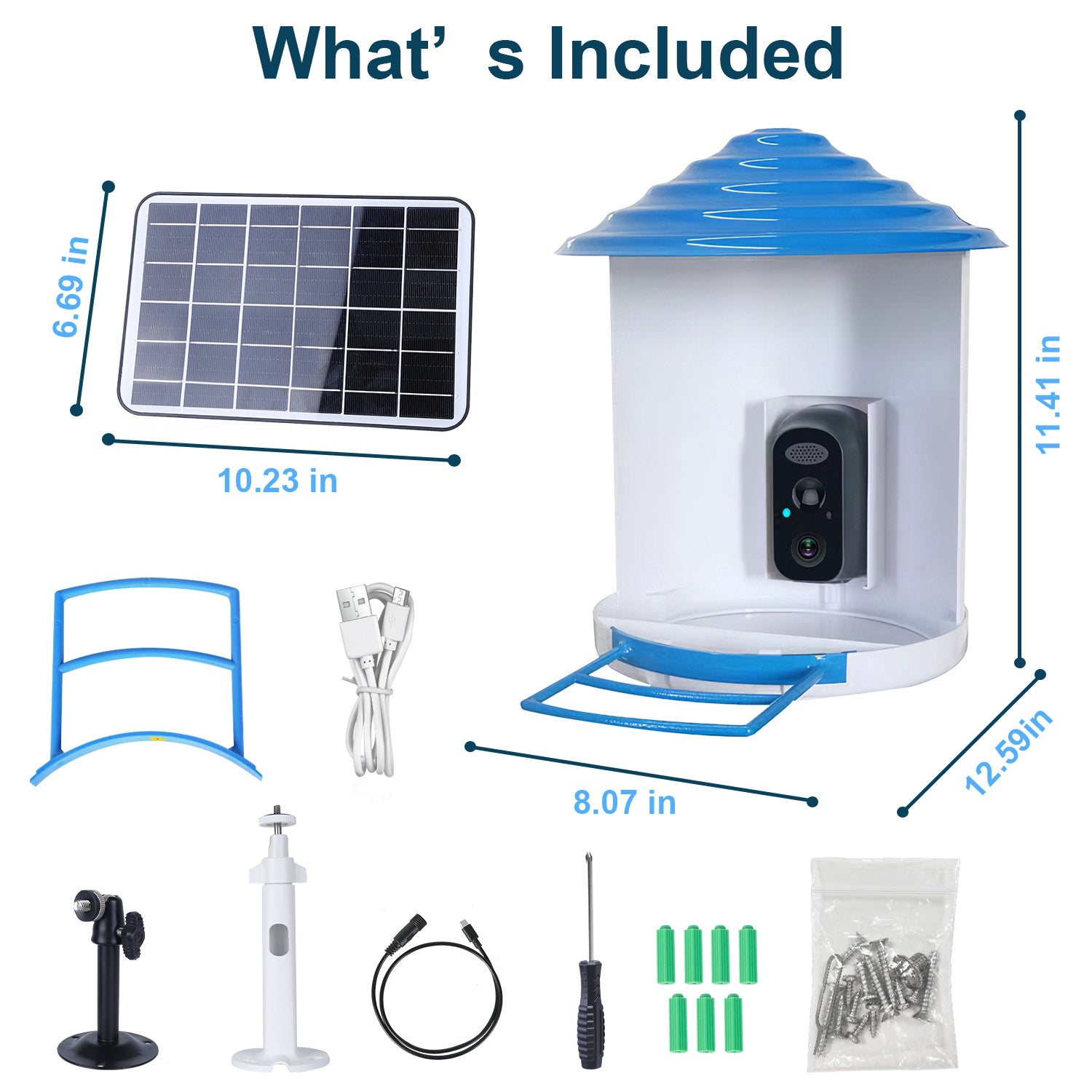 1080P Smart Bird Feeder Camera with Solar Panel, AI Bird Identification, Night Vision & Two-Way Audio (IP65 Waterproof)