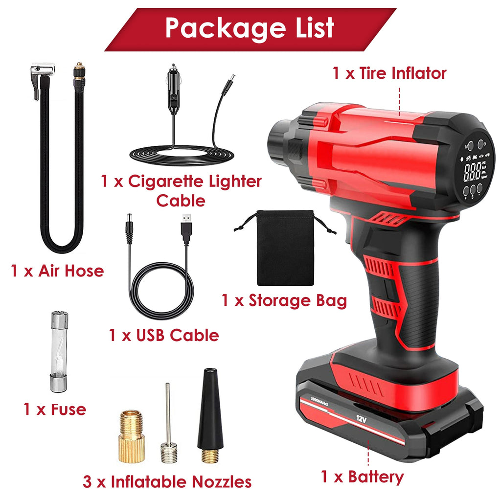 150PSI Cordless Tire Inflator – Portable Air Compressor with Digital Display, LED Light & Rechargeable Battery