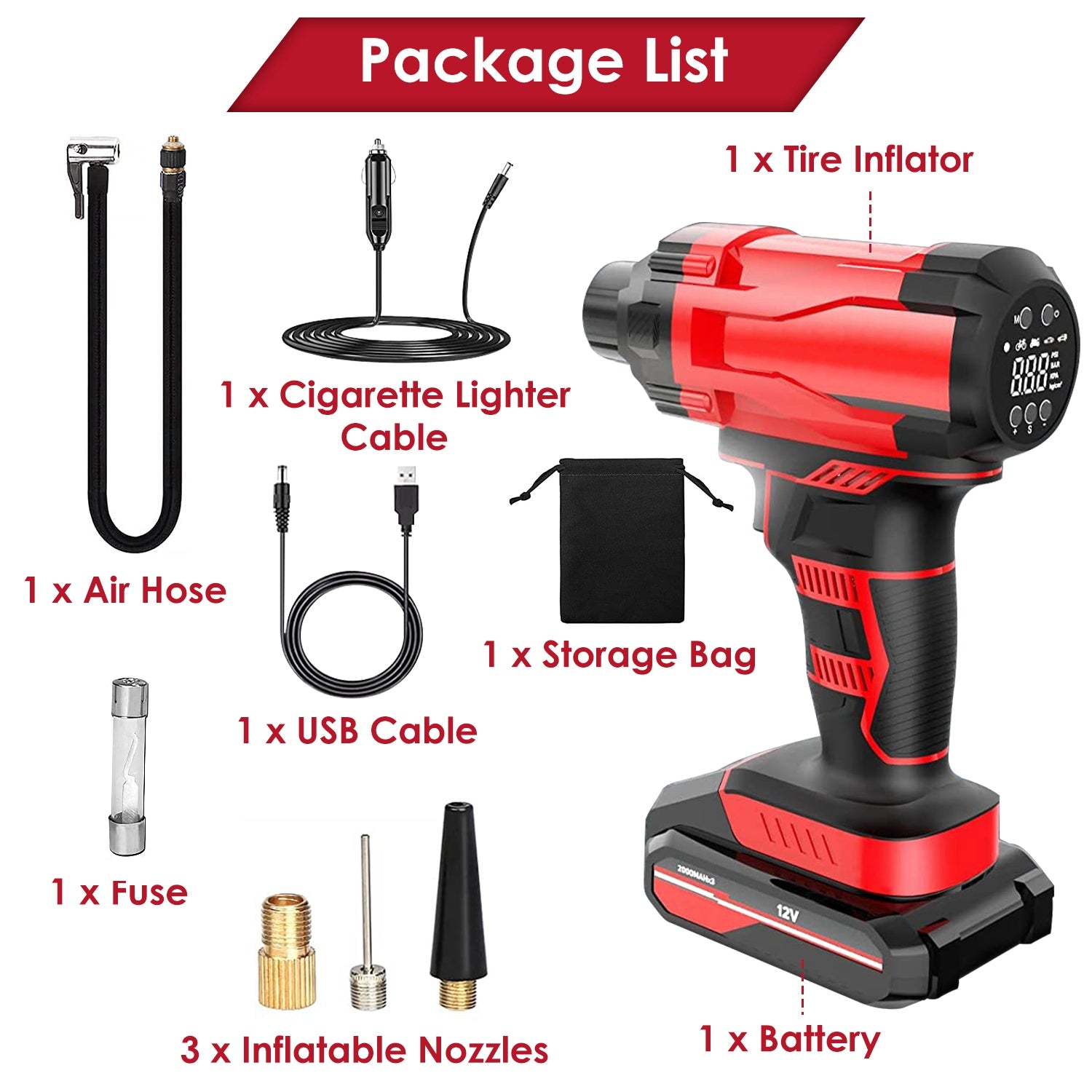 150PSI Cordless Tire Inflator – Portable Air Compressor with Digital Display, LED Light & Rechargeable Battery