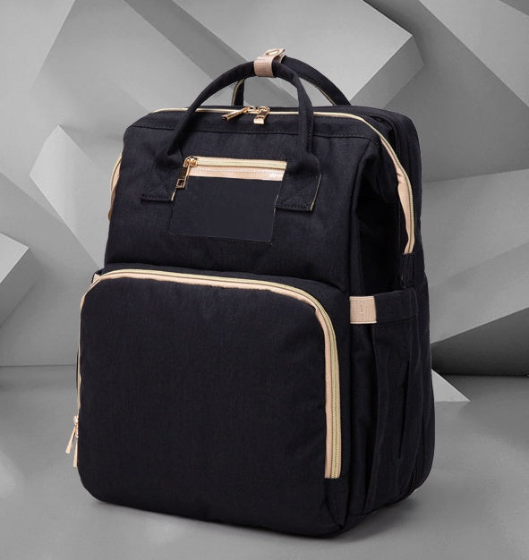 3-in-1 Diaper Bag Backpack with Foldable Baby Bed & USB Port – Large Capacity Travel Bassinet (Free Shipping 3–7 Days)