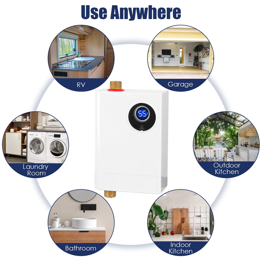 3000W Electric Tankless Water Heater with Digital Display – Instant Hot Water, UL Certified, 110–130V