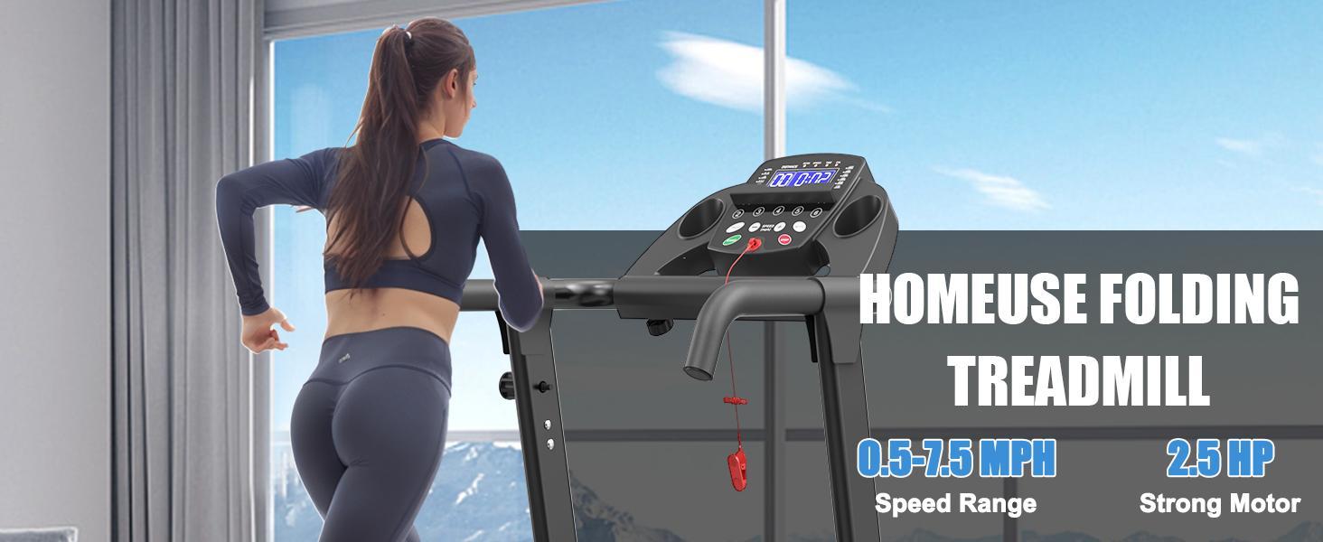 2.5HP Foldable Treadmill with App Control, Portable Home Walking Machine, 300LB Capacity, LED Display, Shock Absorption, Fast US Shipping