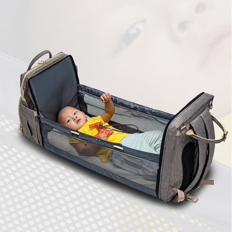 3-in-1 Diaper Bag Backpack with Foldable Baby Bed & USB Port – Large Capacity Travel Bassinet (Free Shipping 3–7 Days)