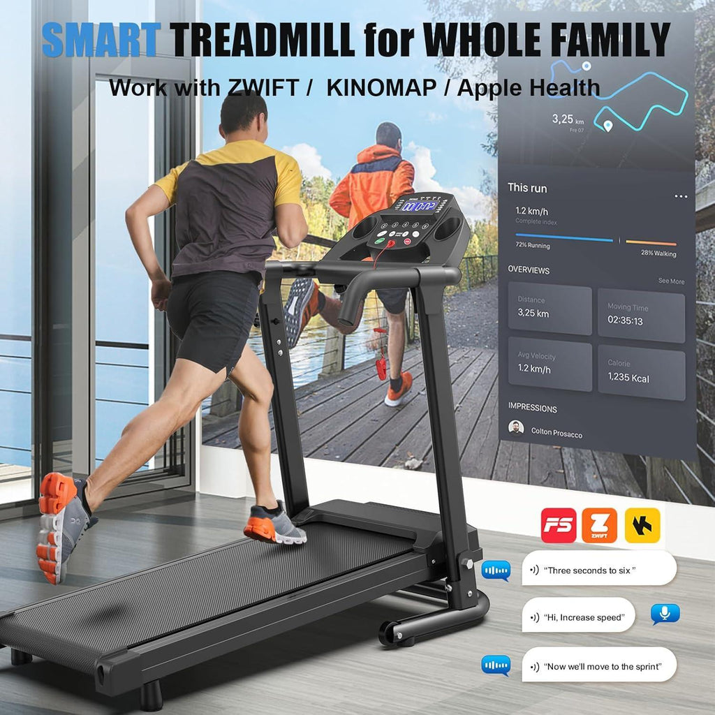 2.5HP Foldable Treadmill with App Control, Portable Home Walking Machine, 300LB Capacity, LED Display, Shock Absorption, Fast US Shipping