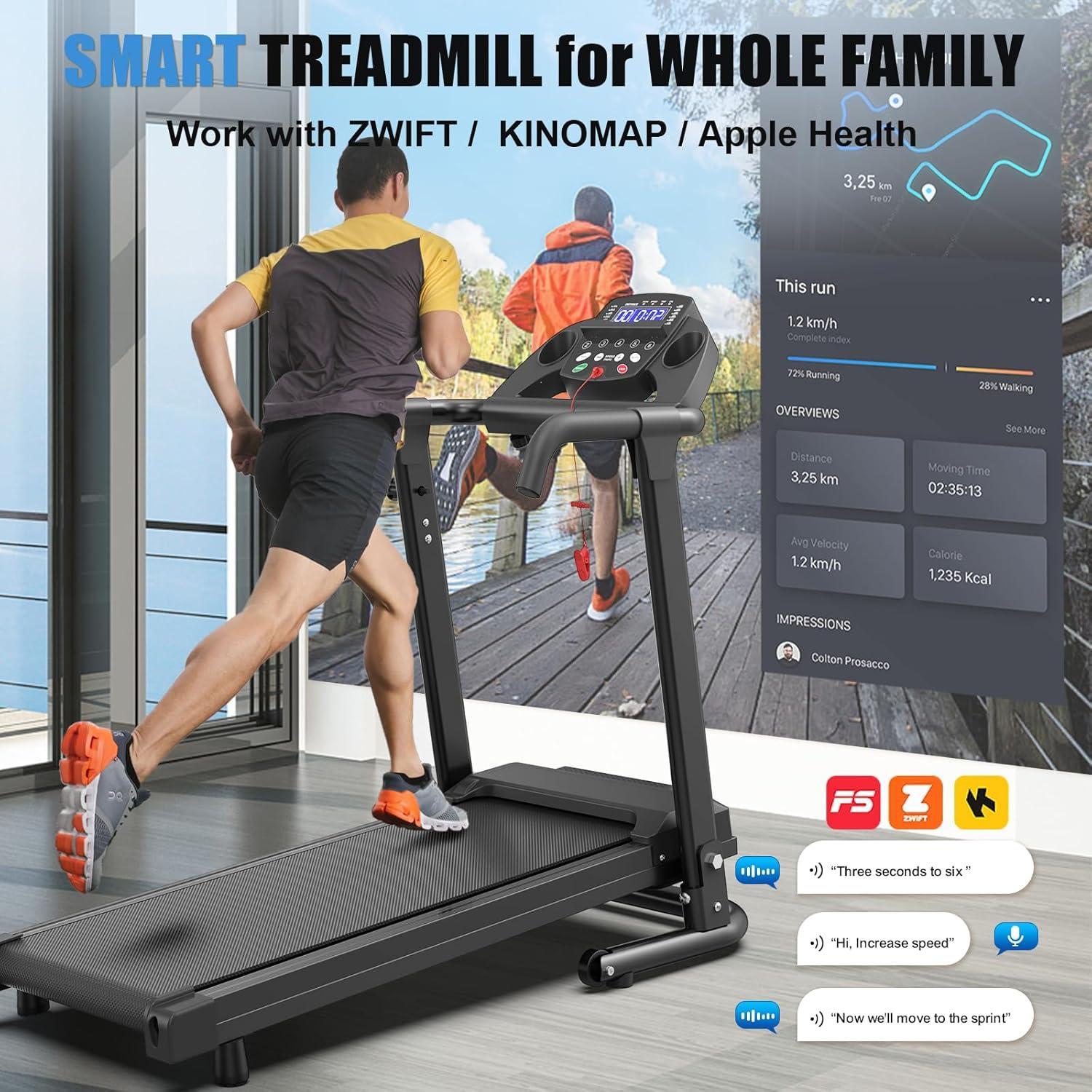 2.5HP Foldable Treadmill with App Control, Portable Home Walking Machine, 300LB Capacity, LED Display, Shock Absorption, Fast US Shipping
