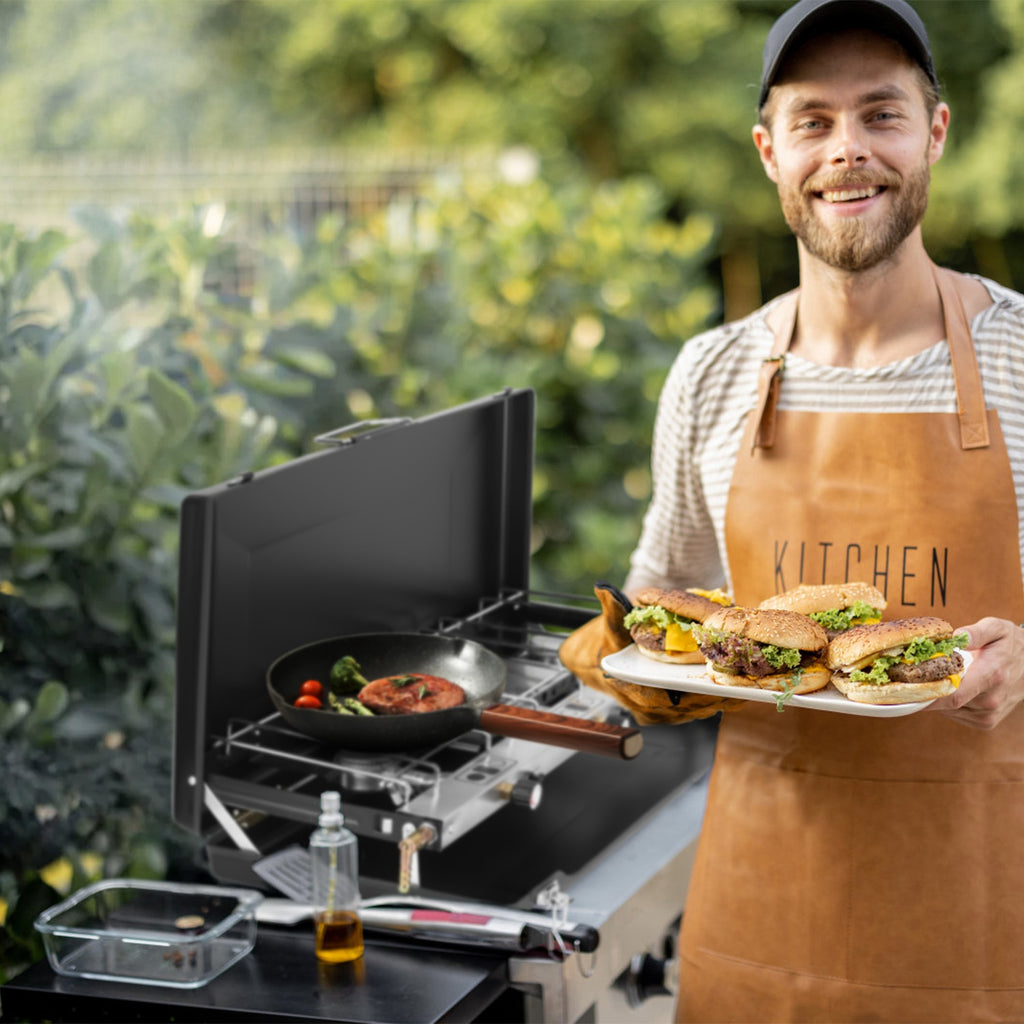 3-Burner Portable Camping Stove 20500 BTU Foldable Propane Gas Stove with Windproof Lid for Camping, RV, BBQ & Outdoor Cooking