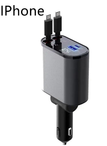 100W Retractable Car Charger USB-C & USB Fast Charging Adapter | CE FCC EMC Certified