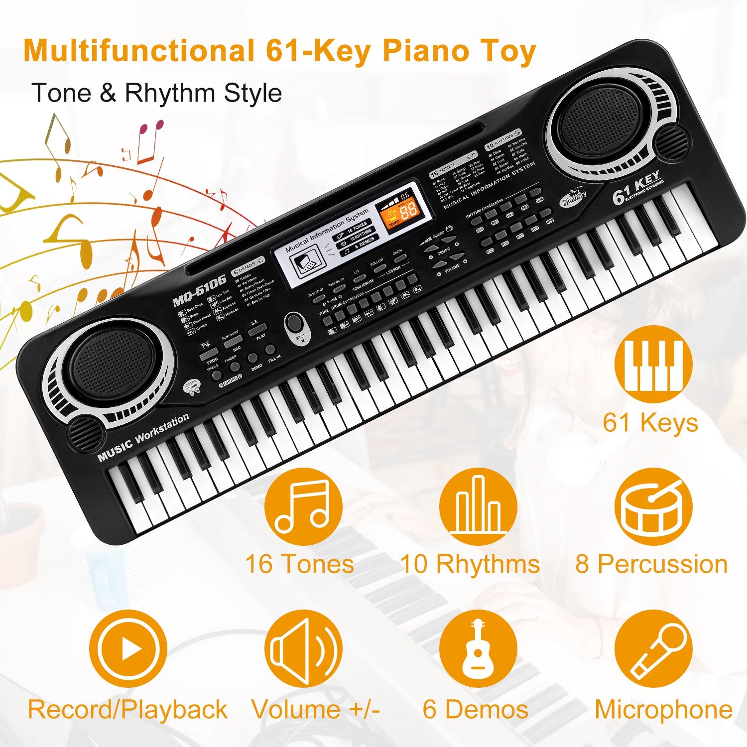 61-Key Digital Electronic Keyboard Piano with Microphone – Kids & Beginners | Fast US Shipping