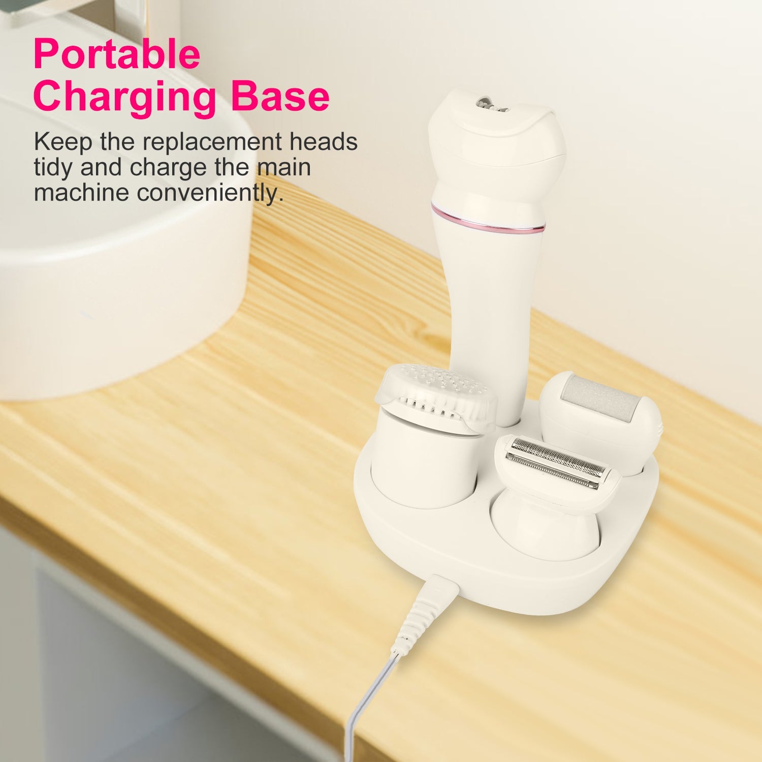 5-in-1 Electric Epilator for Women with LED Display, IPX7 Waterproof Grooming Kit, Rechargeable Shaver with Charging Base