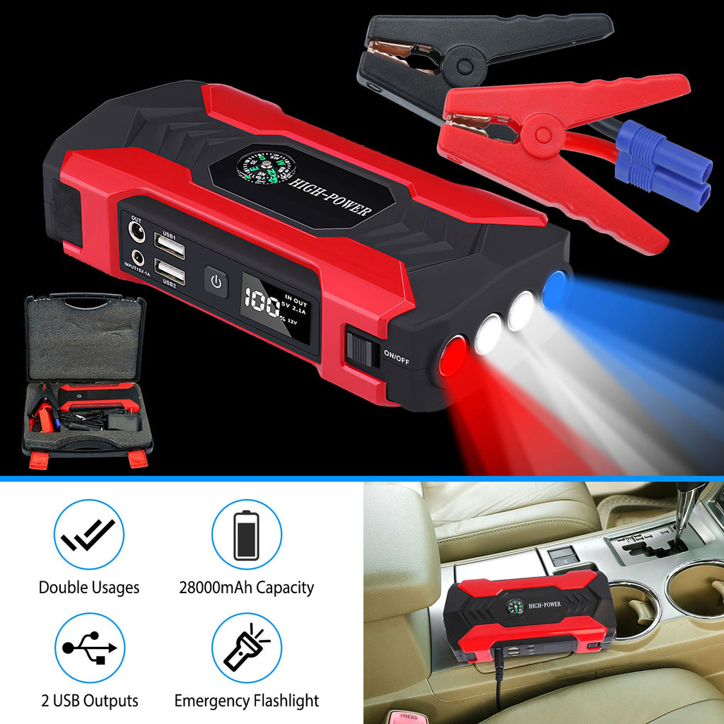 Car Jump Starter 800A 28000mAh – Portable Battery Booster with LCD & LED | Fast US Shipping