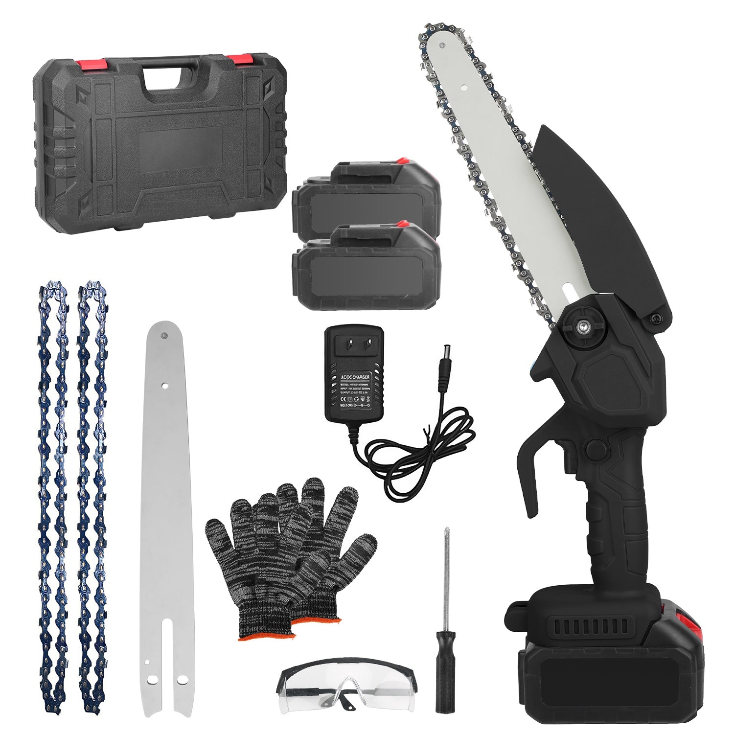 8-Inch Cordless Mini Chainsaw Kit with 2 Batteries – Portable Electric Handheld Saw for Pruning, UL & CE Certified