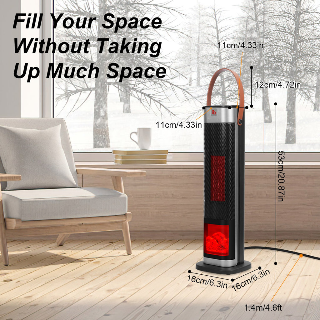 1500W Oscillating Ceramic Tower Space Heater with 3D Flame Effect, Remote Control, 3 Modes, 12H Timer, Tip-Over & Overheat Protection – Fast US Shipping