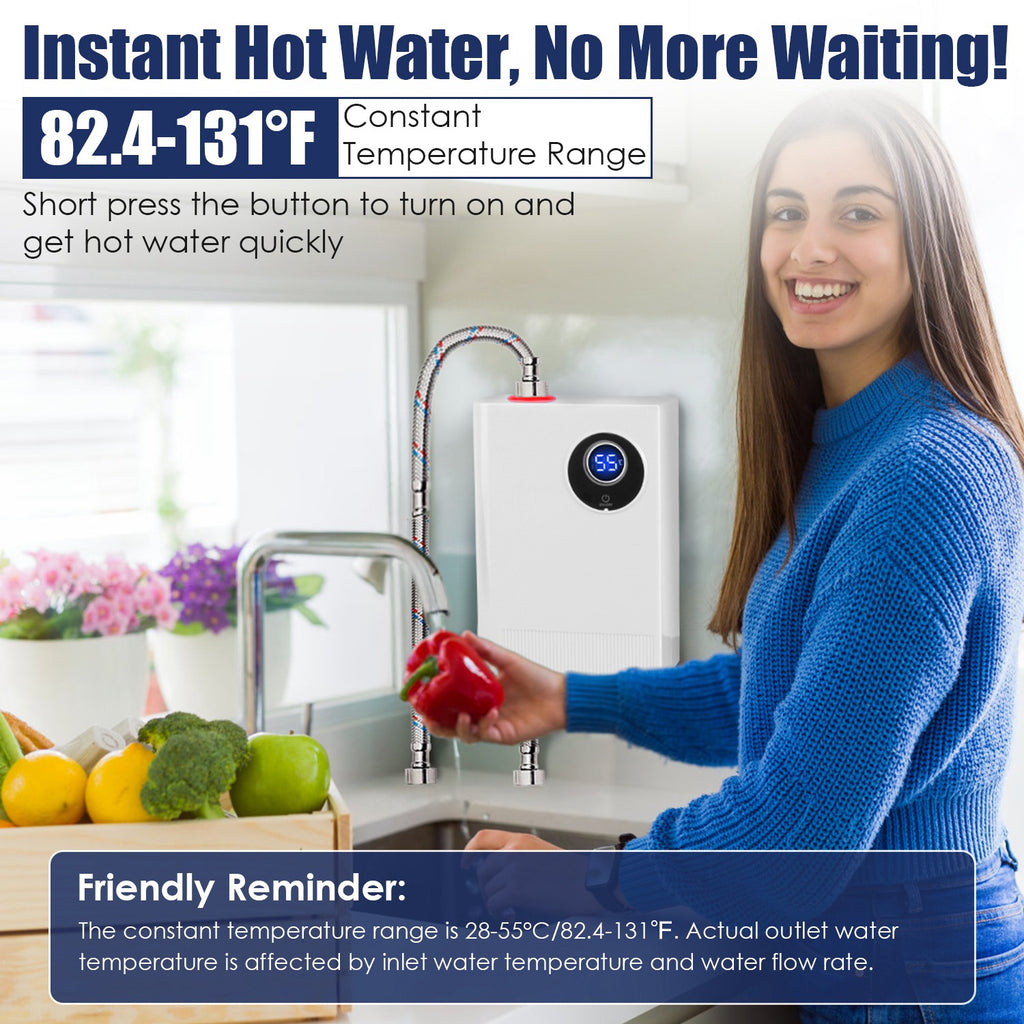 3000W Electric Tankless Water Heater with Digital Display – Instant Hot Water, UL Certified, 110–130V