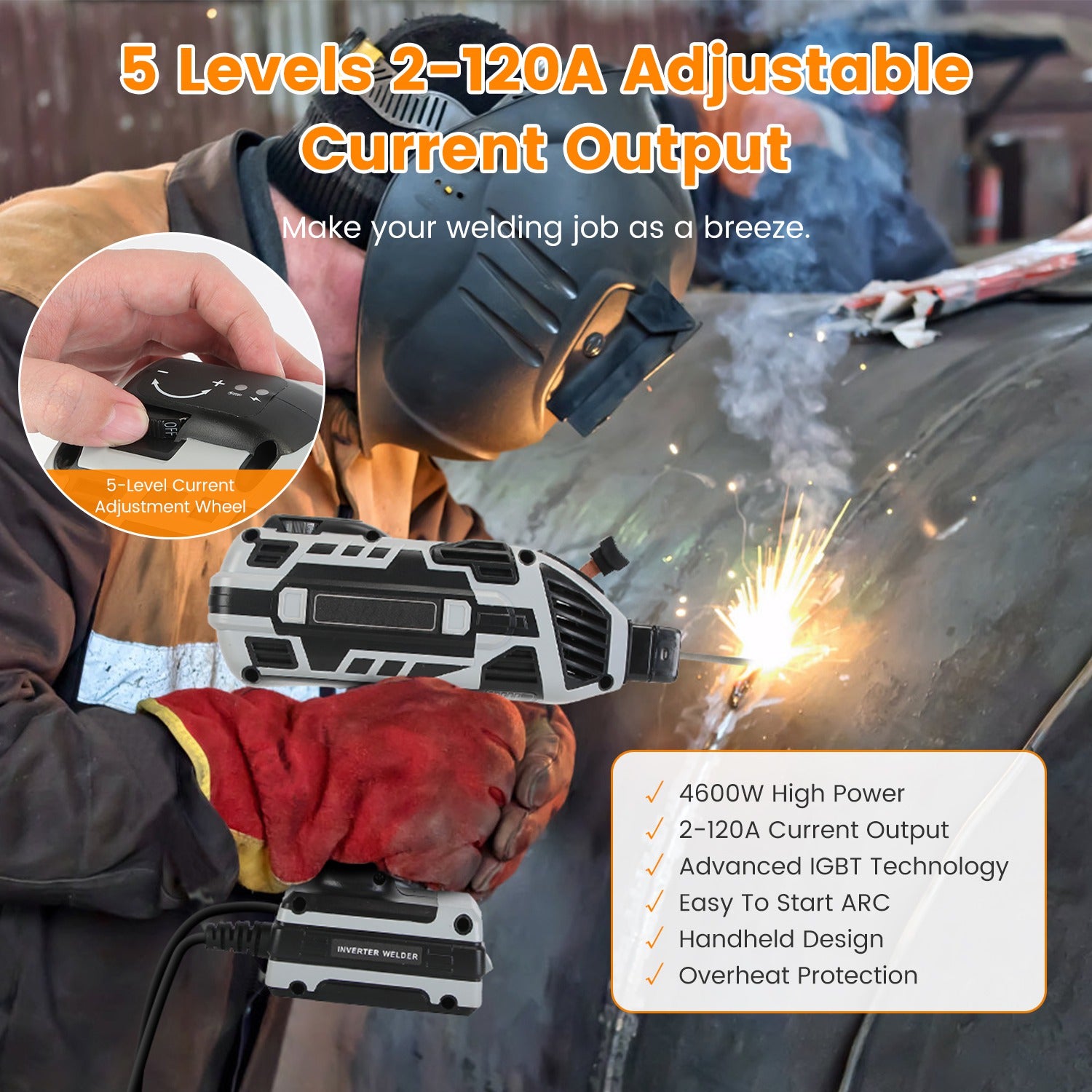 110V Portable Handheld Welding Machine 4600W | 20–120A ARC Welder with IGBT Inverter, UL Certified