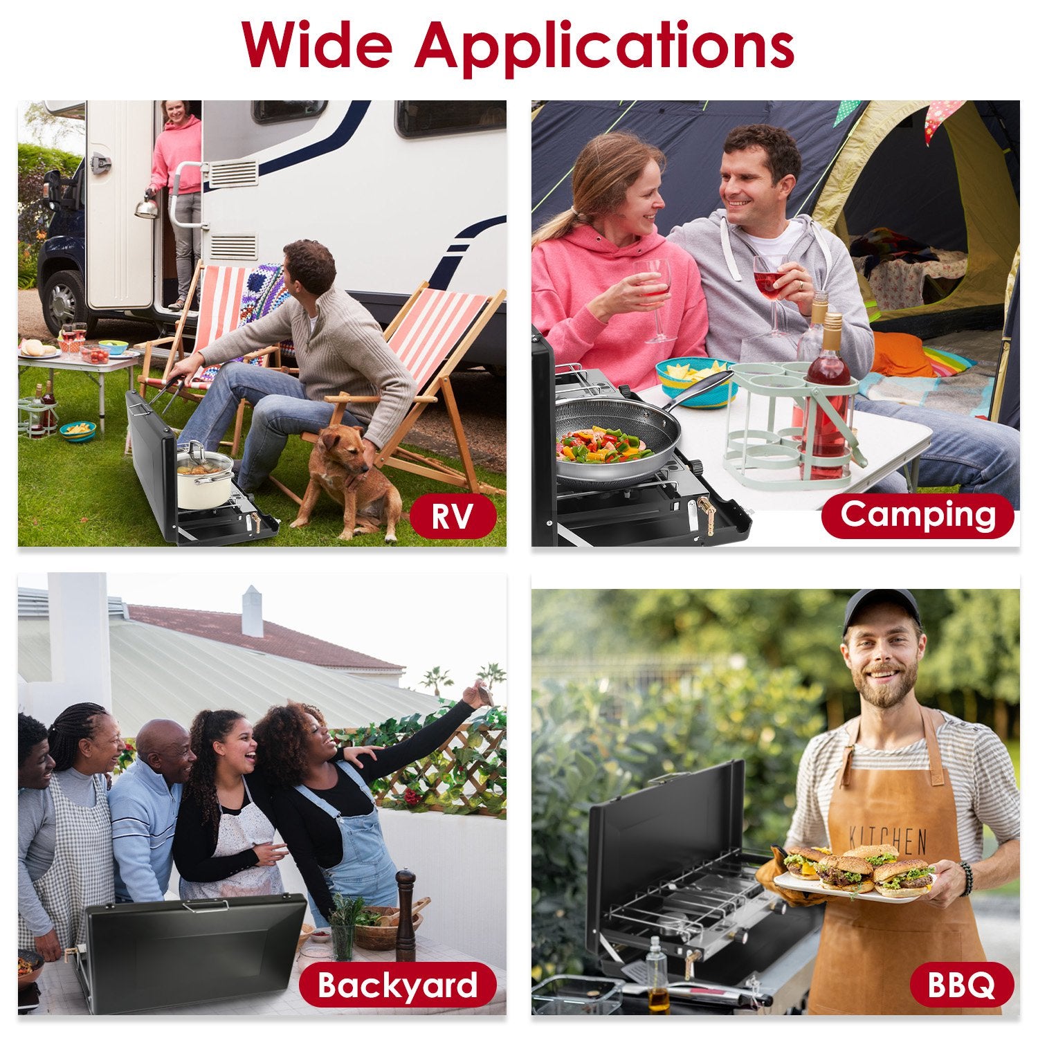 3-Burner Portable Camping Stove 20500 BTU Foldable Propane Gas Stove with Windproof Lid for Camping, RV, BBQ & Outdoor Cooking