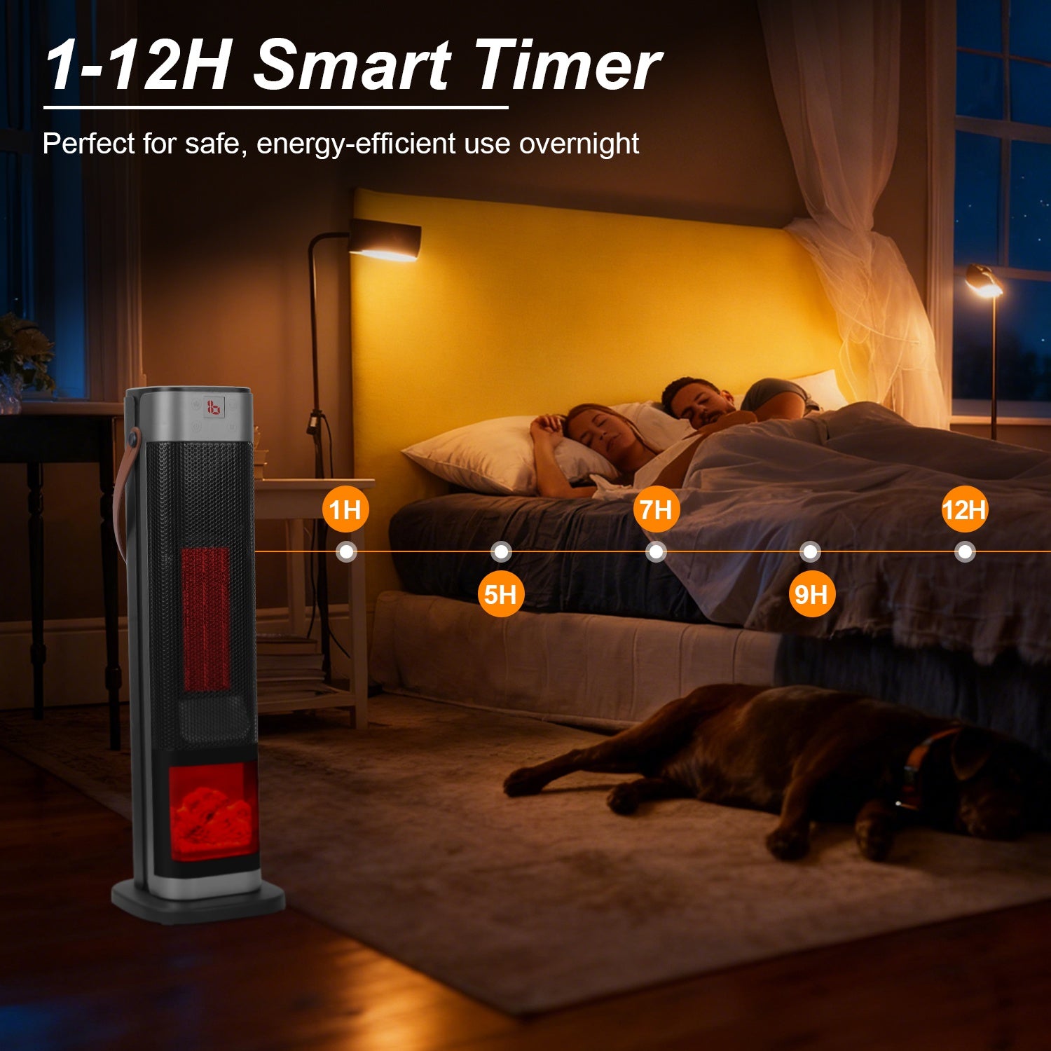1500W Oscillating Ceramic Tower Space Heater with 3D Flame Effect, Remote Control, 3 Modes, 12H Timer, Tip-Over & Overheat Protection – Fast US Shipping