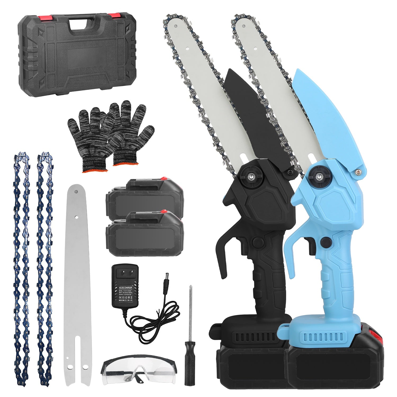 8-Inch Cordless Mini Chainsaw Kit with 2 Batteries – Portable Electric Handheld Saw for Pruning, UL & CE Certified