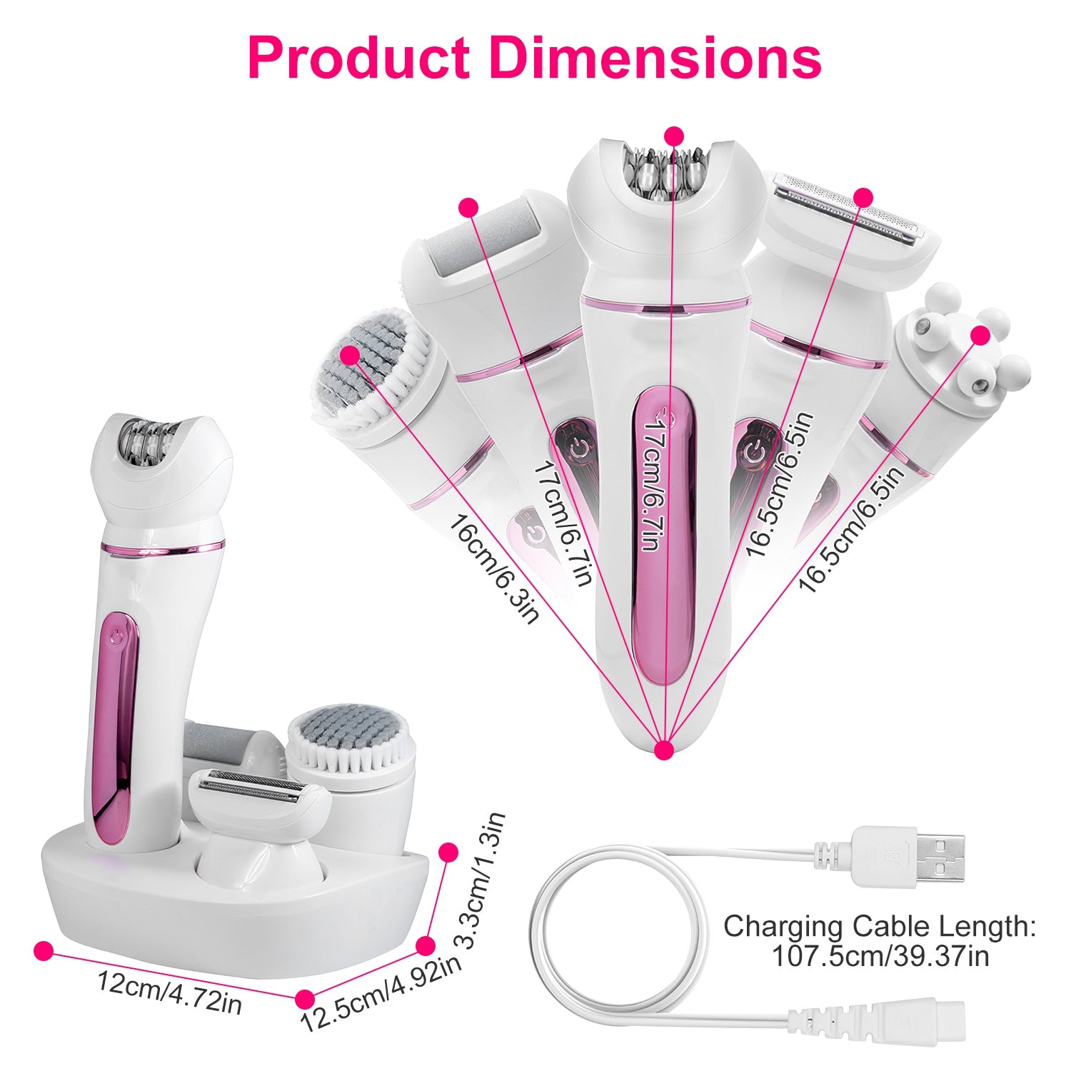 5-in-1 Electric Epilator for Women with LED Display, IPX7 Waterproof Grooming Kit, Rechargeable Shaver with Charging Base