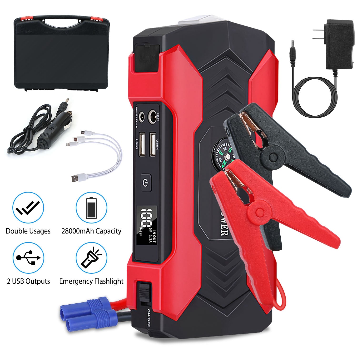 Car Jump Starter 800A 28000mAh – Portable Battery Booster with LCD & LED | Fast US Shipping