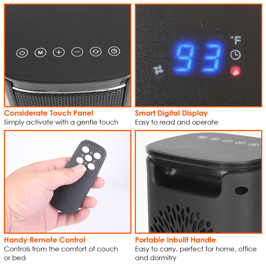1500W Ceramic Space Heater with Remote Control, 90° Oscillation, Digital Display, Fast Heating – Free Shipping USA