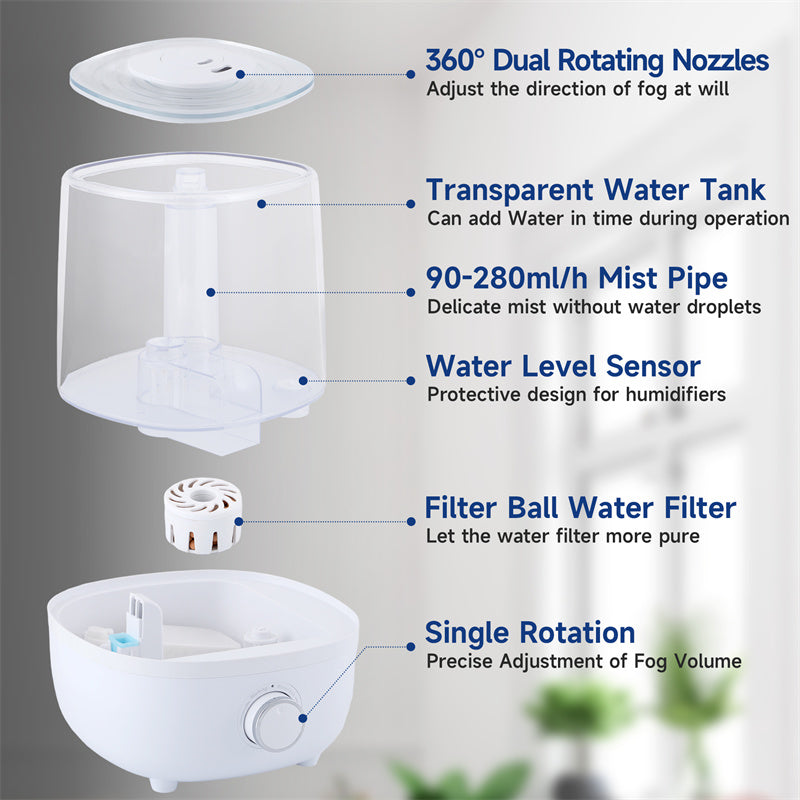 4L BPA-Free Mechanical Humidifier with Low Water Protection – Fast US Shipping