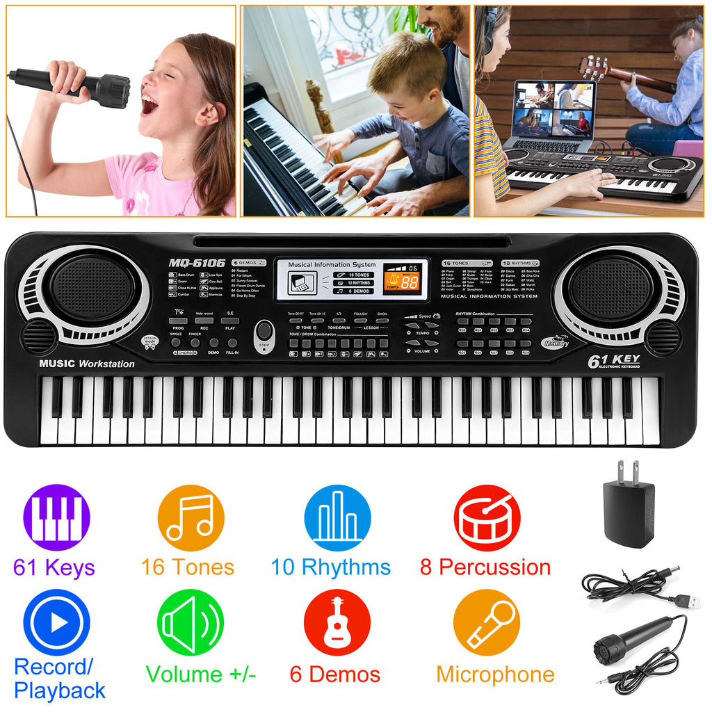 61-Key Digital Electronic Keyboard Piano with Microphone – Kids & Beginners | Fast US Shipping