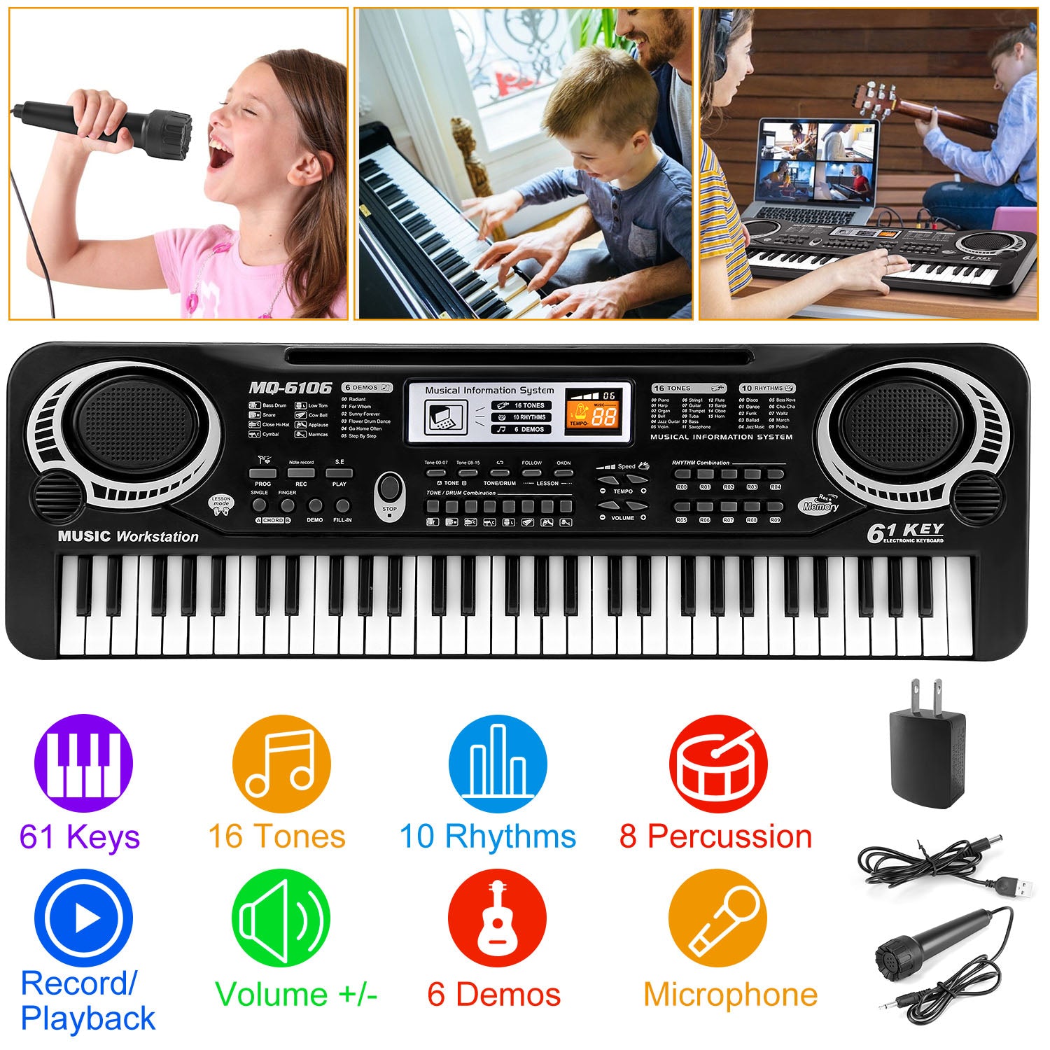 61-Key Digital Electronic Keyboard Piano with Microphone – Kids & Beginners | Fast US Shipping