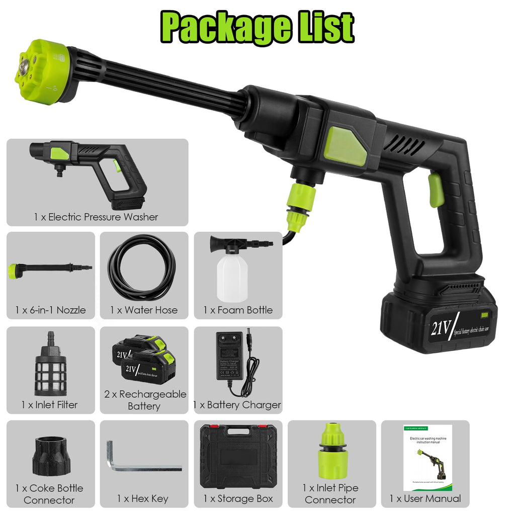 Cordless Pressure Washer 435 PSI – Portable 21V Power Cleaner with 6-in-1 Nozzle, Dual Batteries & Foam Bottle (UL, FCC, CE Certified)
