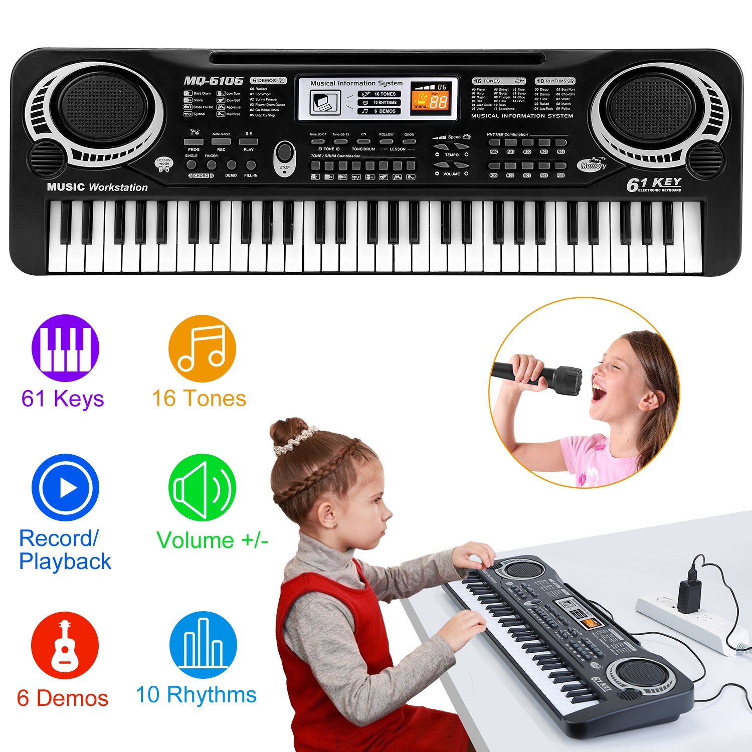 61-Key Digital Electronic Keyboard Piano with Microphone – Kids & Beginners | Fast US Shipping