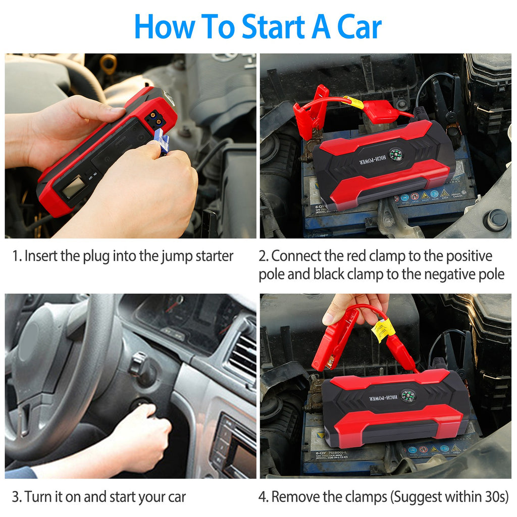 Car Jump Starter 800A 28000mAh – Portable Battery Booster with LCD & LED | Fast US Shipping